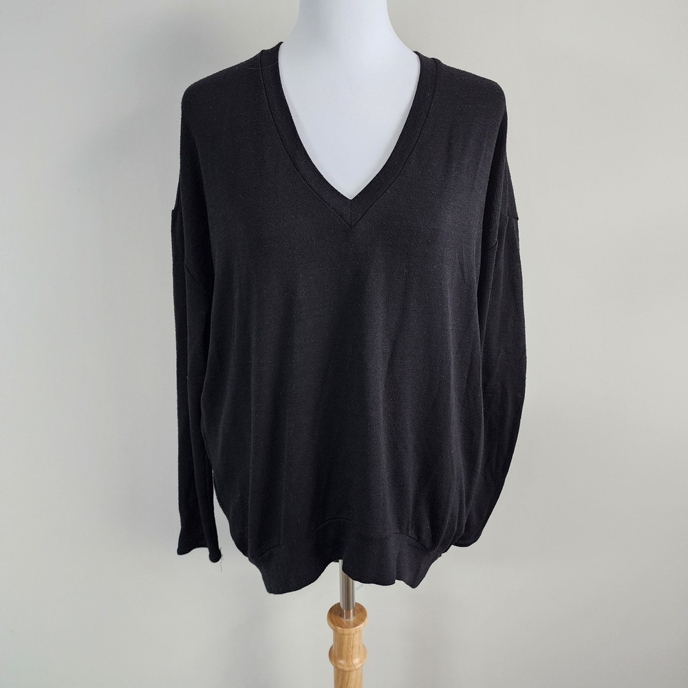 Wilfred Free V-Neck Sweater Womens Small Black Oversized High Low Basic‎ Knit
